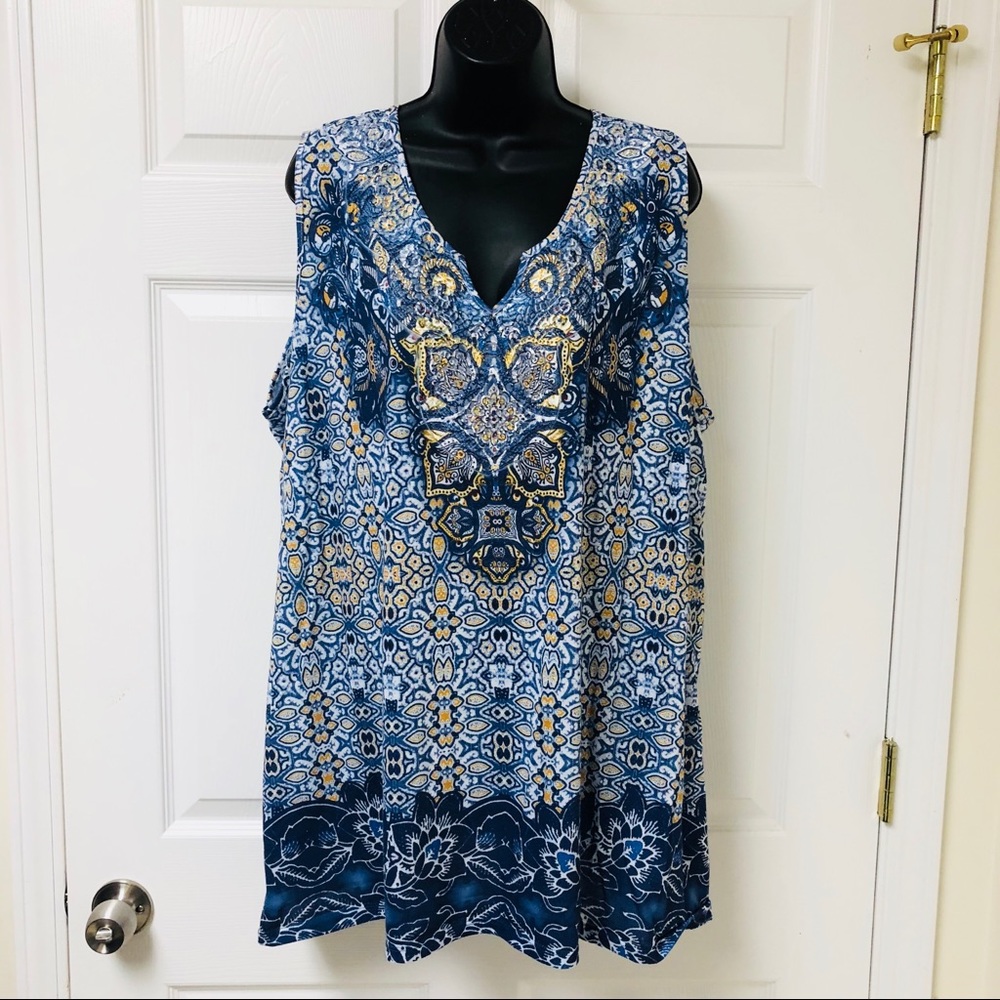 Catherine’s Blue&Gold V Neck Tunic Tank
